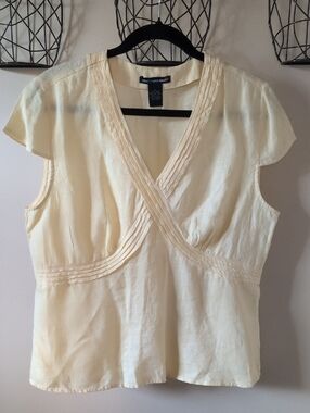 Saint Tropez West Pale Yellow Cross-Front Cap Sleeve Linen Blouse